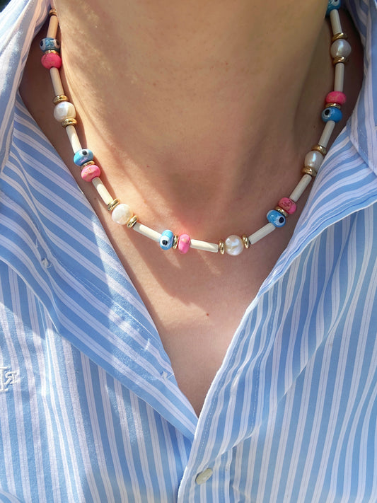 Beaded Pearl Pink Necklace